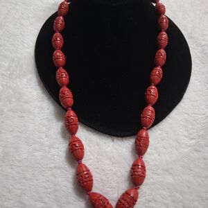 Antique chinese hand car cinnabar Necklace
